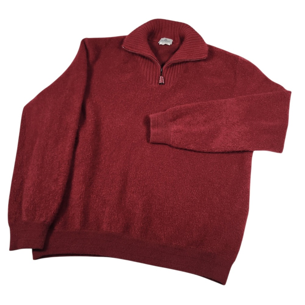 Avon Celli Sweater Mens XL Burgundy 100% Cashmere Quarter Zip Made in Italy